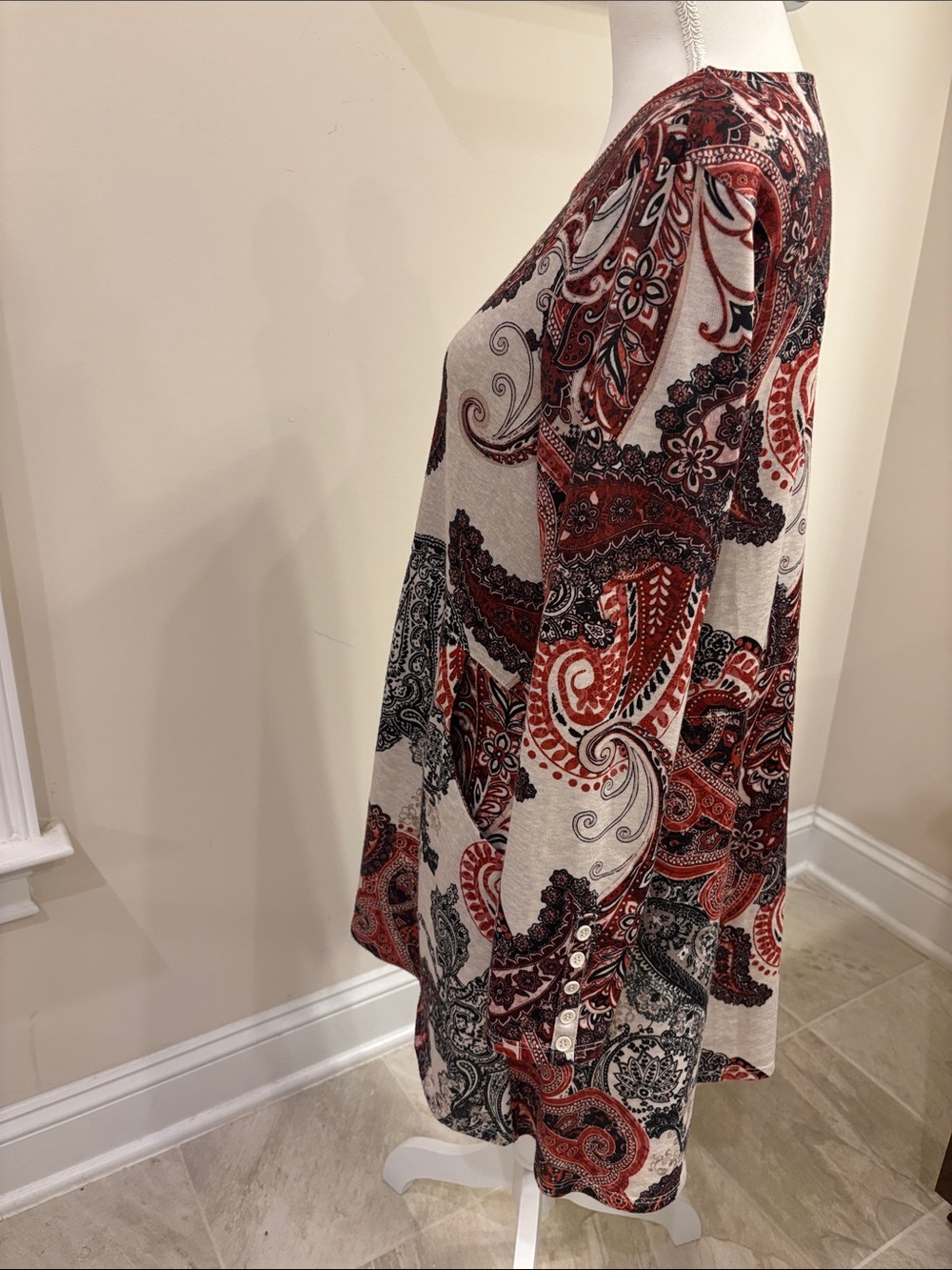 Chico's Cream Tunic with Red & Black Paisley Print